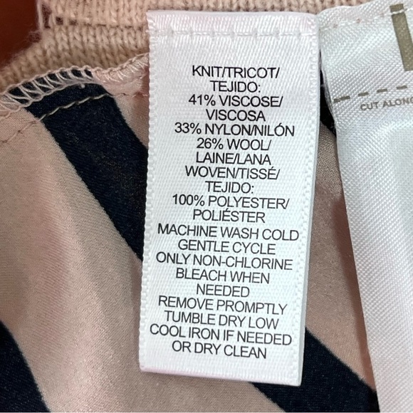 Loft Ann Taylor Navy Blue & Pink Stripe Wool Blend Sweater Mixed Media Large - Picture 9 of 9